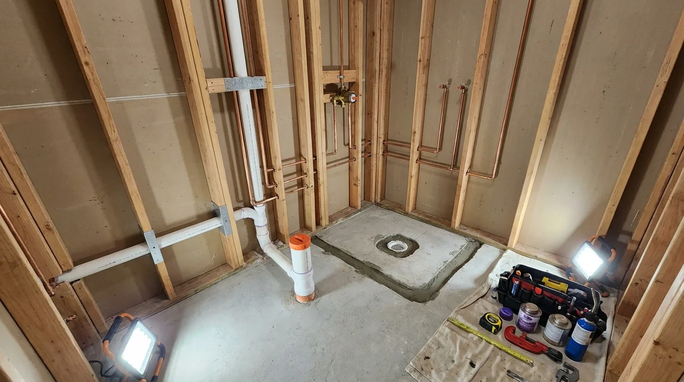 Bathroom rough-in plumbing during remodel by Johns Plumbing LLC in Whitmire