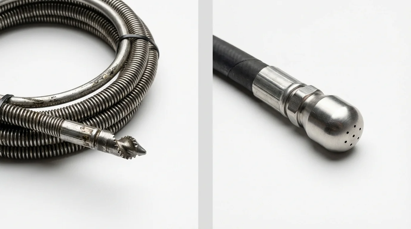 Drain snake cable and hydro jetting nozzle used for drain cleaning in Whitmire, SC