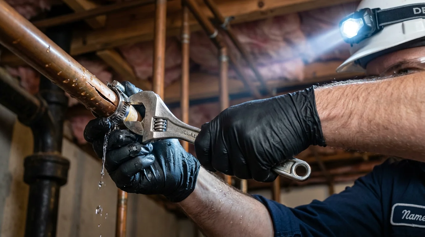 Emergency pipe clamp repair being performed by a Johns Plumbing LLC plumber in Whitmire