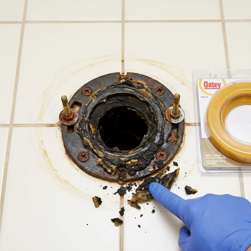 Failed wax ring showing water seepage at the base of a toilet in a Whitmire, SC home